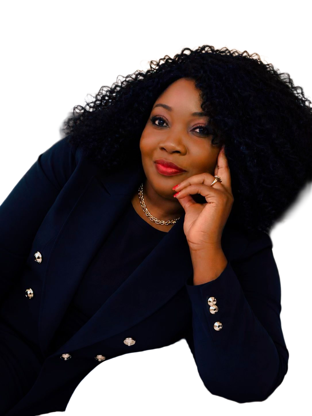 Joy Jones in navy